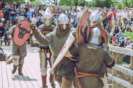Cesis, Latvia, Medival festival in Livonian Castle, Street view, medival fight, 2015 year. It's a travel photo, when I walk around city.のeditorial素材