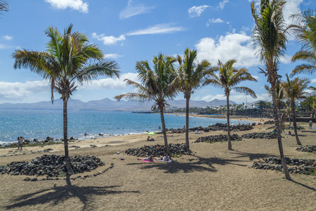 Tenerife, Spain, beach, palms and peoples. White beach. 2015のeditorial素材