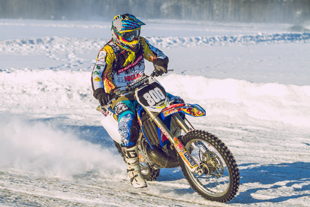 Latvia, Raiskums, Winter motocross, Driver with motorcycle, race. 2013のeditorial素材