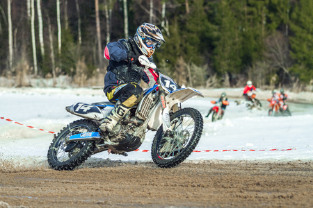 Latvia, Raiskums, Winter motocross, Driver with motorcycle, race. 2013のeditorial素材