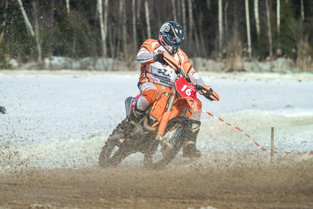Latvia, Raiskums, Winter motocross, Driver with motorcycle, race. 2013のeditorial素材