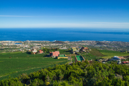 High hill at Tenerife. village and fog. 2015 Spain.のeditorial素材