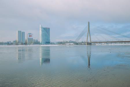 Latvia, Riga, old town center, bridge and architecture. 2018 Travel photo.