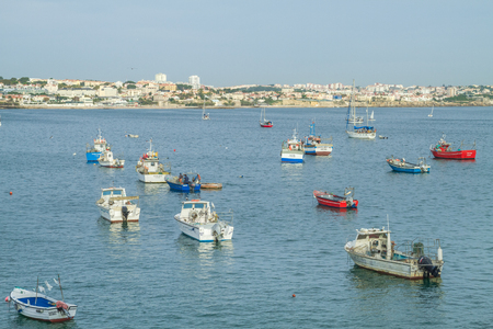 Portugal, sea and boats, city. Beutiful beach and city in Portugal. Urban city view and buildings. 2014のeditorial素材