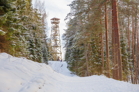 City Ogre, Latvia. Peoples and old sand quarry at city Ogre. Snow and ice, nature photo. Travel photo at Latvia. 2018のeditorial素材