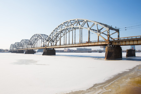 Latvia, Riga, old town center, Railway bridge and architecture. Travel photo 2018. Capital of Latvia. Old and silent town.の写真素材