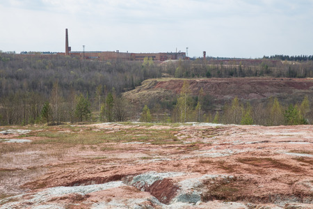 City Lode, Latvia. Old brick factory and clay career. Nature, sun at spring.