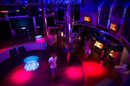 Place Ship Disco deck. Latvia.  Lights, disco music and peoples. Travel photo 2018.のeditorial素材