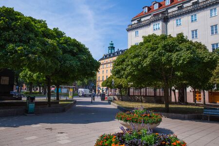 City Stocholm, Sweden. Urban city view, street, peoples and buildings. Travel photo 2018