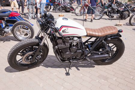 City Cesis, Latvia. Motorcycle show, exhibition at city park. Peoples, bikes and handmade style. Travel photo 2018.のeditorial素材