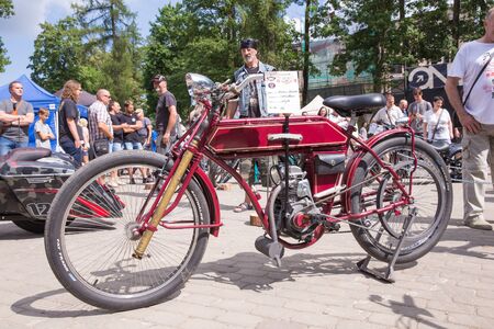 City Cesis, Latvia. Motorcycle show, exhibition at city park. Peoples, bikes and handmade style. Travel photo 2018.のeditorial素材
