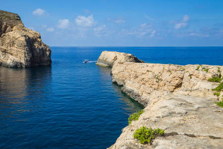 City Gozo, Malta, Europe. Ocean, blue water and peoples. Rock and nature.の写真素材