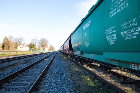 City Cesis, Latvia. Railway ststion with wagons. Freight train. 2018 Travel photo.