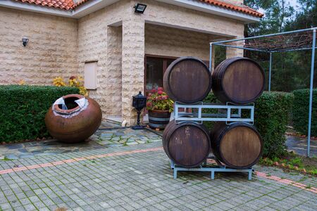City Paphos, Cyprus. Vine shop and vine barrels. Travel photo 2018, december. Landscape and nature.のeditorial素材