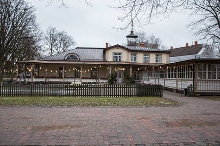 City Valmiera, Latvia. City street, buildings and peoples. Travel urban photo 2018. december. Winter time.のeditorial素材
