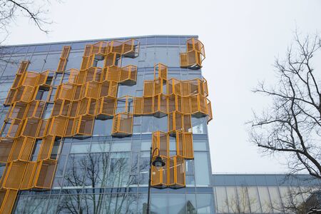 City Cesis, Latvia. Concert hall and buildings, street and urban view. Winter and snow. Travel photo 2018, 25. december.のeditorial素材