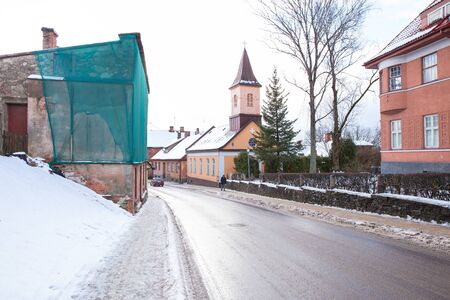 City Cesis, Latvia. Old town buildings, street and urban view. Winter and snow. Travel photo 2018, 25. december.のeditorial素材