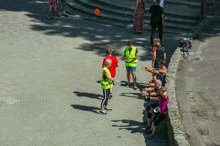 City Cesis, Latvian Republic. Run race, people were engaged in sports activities. Overcoming various...