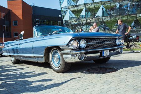 City Riga, Latvian republic. Retro car party. Oldtimer cars at the motor museum. Urban city view. 17 August 2019.のeditorial素材