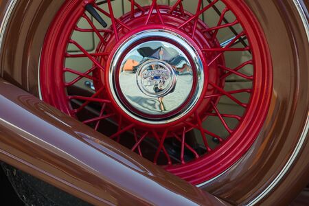 City Riga, Latvian republic. Retro car party. Oldtimer cars at the motor museum. Urban city view. 17 August 2019.のeditorial素材