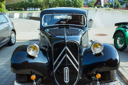 City Riga, Latvian republic. Retro car party. Oldtimer cars at the motor museum. Urban city view. 17 August 2019.のeditorial素材