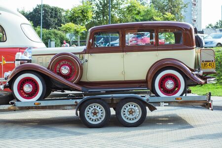 City Riga, Latvian republic. Retro car party. Oldtimer cars at the motor museum. Urban city view. 17 August 2019.のeditorial素材
