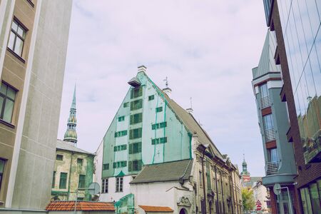 City Riga, Latvian Republic. Old building with interesting ornaments. 2019. 18. Aug.のeditorial素材