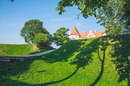 City Bauska, Latvia Republic. Park with old castle. Trees and green zone. Sep 9. 2019 Travel photo.のeditorial素材