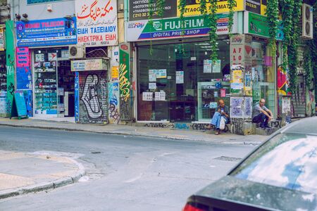 City Athens, Greek Republic. Urban city street life with cars and peoples.  11. Sep. 2019. Travel photo.のeditorial素材