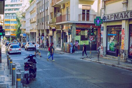 City Athens,  Greek Republic. Buildings and street, urban city with turists. 16. Sep. 2019のeditorial素材