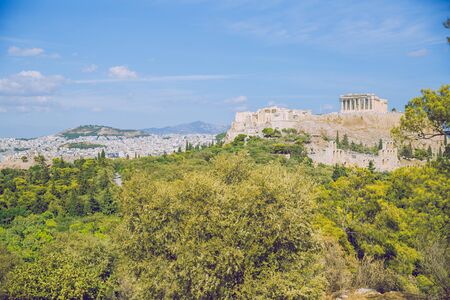 City Athens, Greece Republic. Acropolis and mountain. Sep 11 2019. Travel photo.の写真素材
