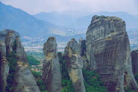 City Meteora, Greek Republic. Big mountains and places of worship and shrines. 12. Sep. 2019. Travel photo.の写真素材