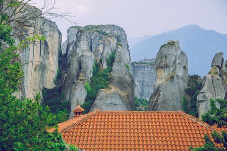 City Meteora, Greek Republic. Mountains and places of worship, church and shrines. 12. Sep. 2019. Travel photo.の写真素材
