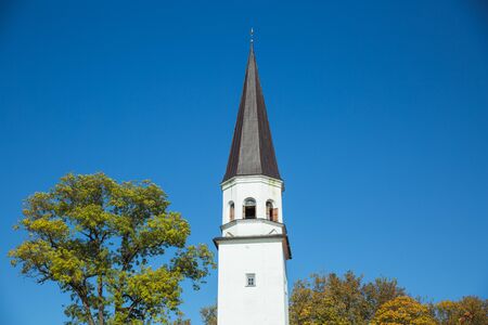 City Sigulda, Latvia Republic. Old church  and green park. 27. Sep. 2019のeditorial素材