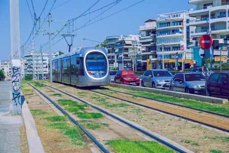 City Athens, Greek Republic. Way and city tram, street and builings. 15. Sep.