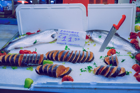 City Athens, Greek Republic. Fish market on street and  delicacy. 16. Sep.