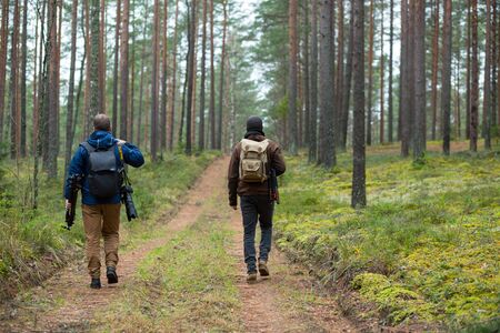 City Cesis, Latvia republic. Two photographers walk through the forest and enjoy the beauty of nature. 2. november.のeditorial素材