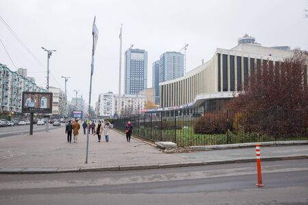 City, Kiev, Ukraine. City center in the morning. Street with buildings and tourists. 10.11.2019のeditorial素材