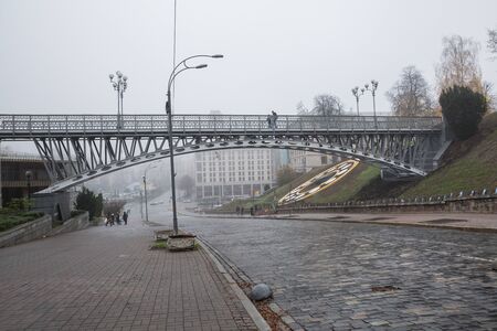 City, Kiev, Ukraine. City center in the morning mist. Street with buildings and tourists. 10.11.2019のeditorial素材