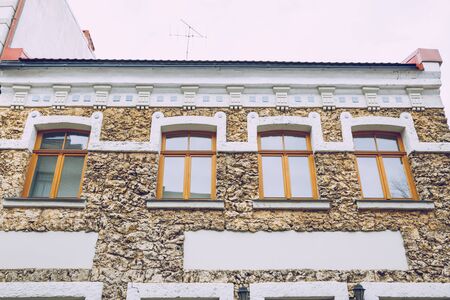 City Cesis, Latvia. Street with old houses and windows. Travel photo.17.11.2019のeditorial素材