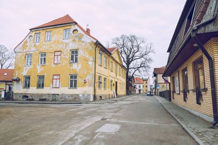 City Cesis, Latvia. Street with old houses and windows. Travel photo.17.11.2019のeditorial素材