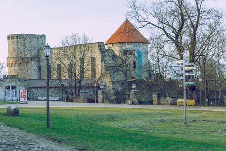 City Cesis, Latvia Republic. 13th century castle with park in winter. 11.01.2020のeditorial素材