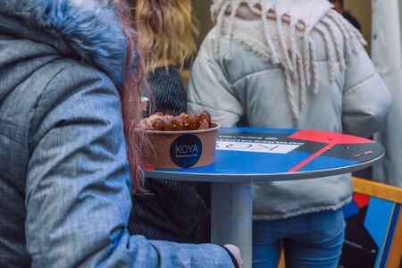 City Riga, Latvia. Street Restaurant food festival. Roasted meat and additives.18.01.2020のeditorial素材