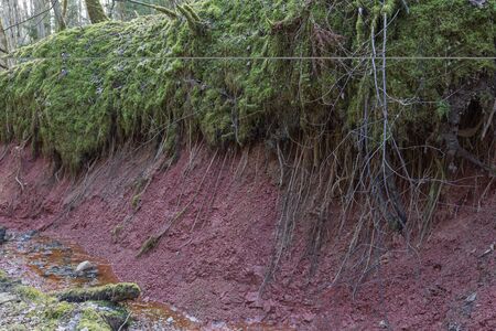 City Sigulda, Latvia. Historic clay cliffs and river. Travel photo.04.04.2020