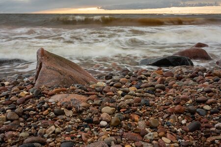 City Tuja, Latvia. Baltic sea with rocks and sand. Travel photo.16.05.2020の写真素材