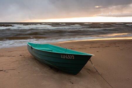 City Tuja, Latvia. By the Baltic sea parking boat.16.05.2020の写真素材