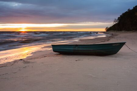 City Tuja, Latvia. By the Baltic sea parking boat.16.05.2020の写真素材