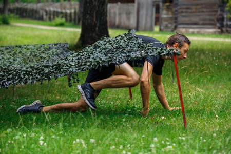 City Riga, Latvia. Run race, people were engaged in sports activities. Overcoming various obstacles...