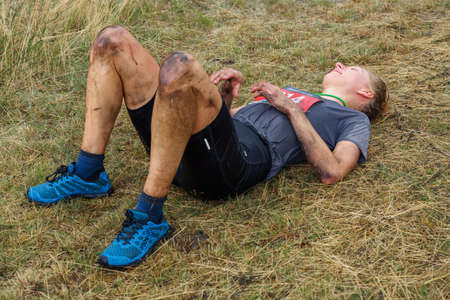 City Riga, Latvia. Run race, people were engaged in sports activities. Overcoming various obstacles...