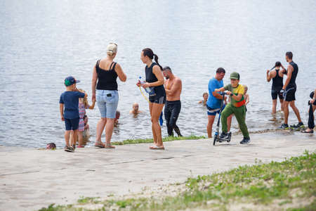 City Plavinas, Latvia. Run race, people were engaged in sports activities. Overcoming various obstacles and running.18.07.2020のeditorial素材